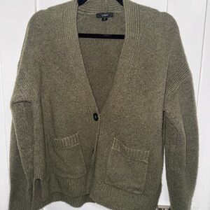 J. Crew Olive Green V-Neck Pocket Cardigan